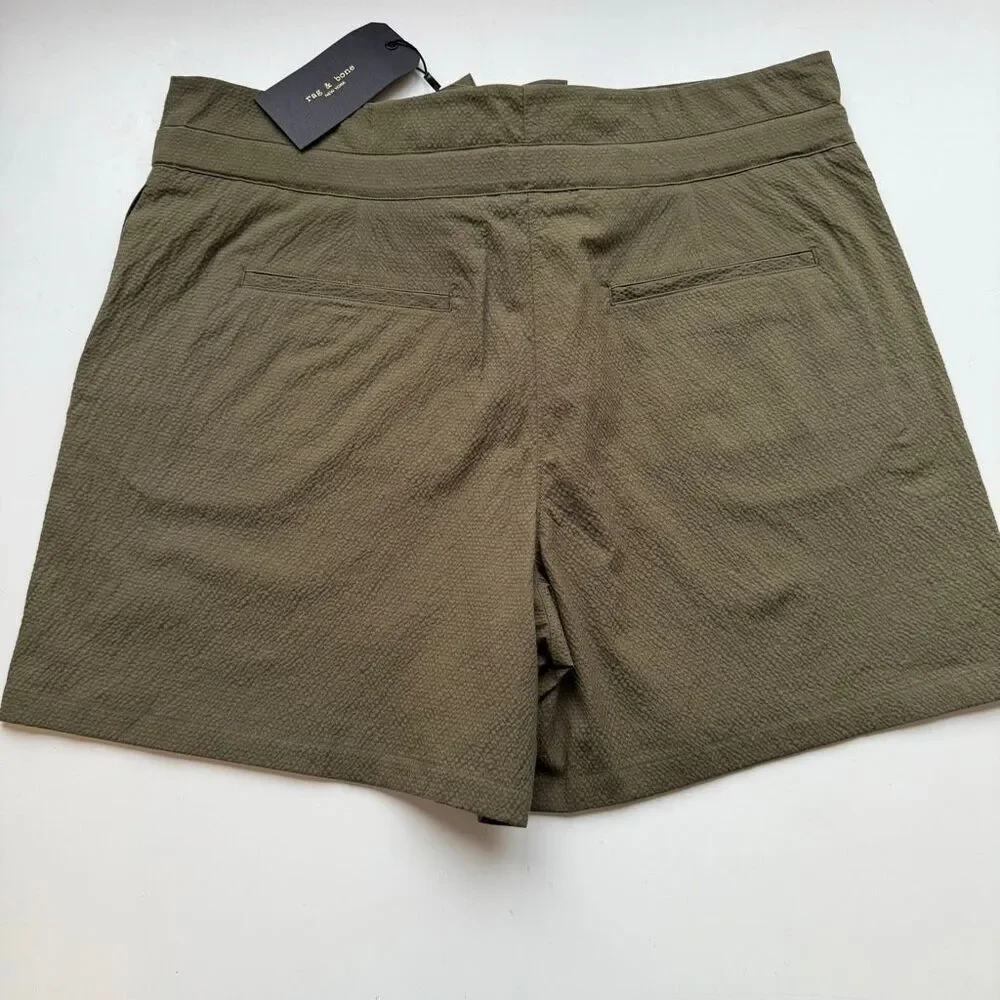 NWT Rag & Bone Camille Paper bag waist seersucker shorts in olive Size 10